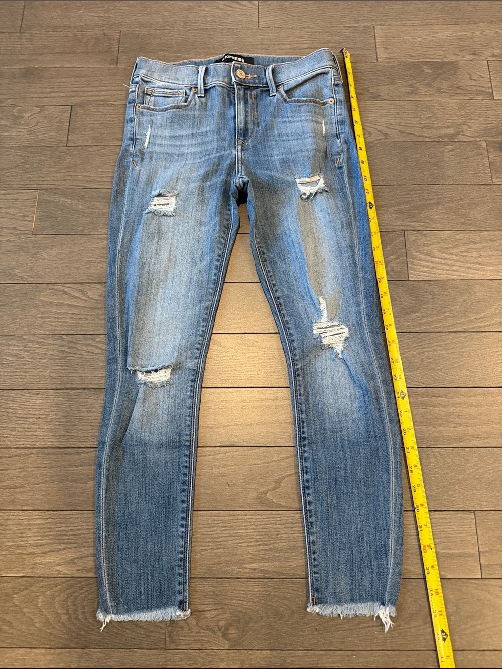 Express Distressed Medium Blue Skinny Jeans